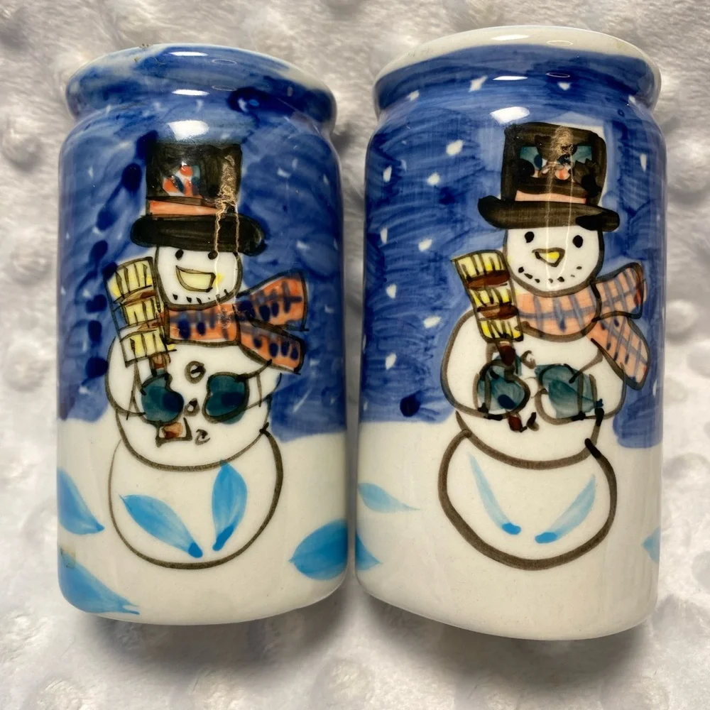Christmas - Hand Painted Snowman and Christmas Tree Salt and Pepper Shakers